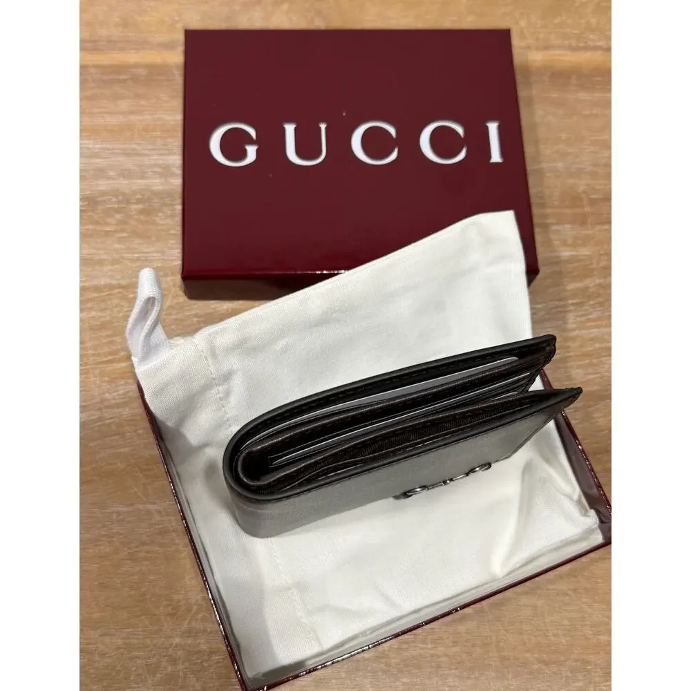 Gucci Men's Horsebit Bifold Wallet Cocoa Brown Leather NIB